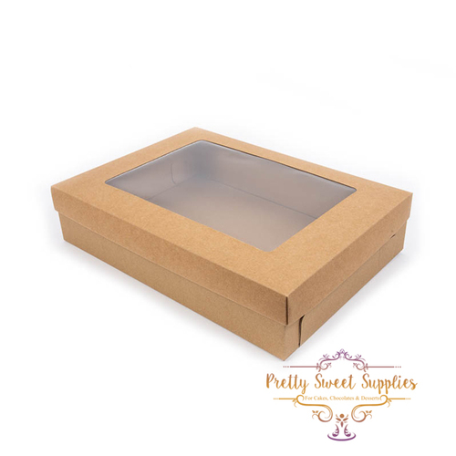 MEDIUM RECTANGULAR Brown Grazing Box with PVC Window Lid - 36 x 25.5 x 8cm