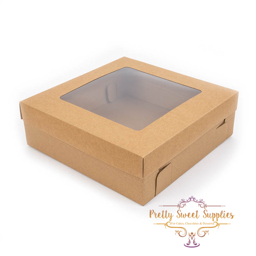 SMALL SQUARE Brown Grazing Box with PVC Window Lid - 25 x 25 x 8cm