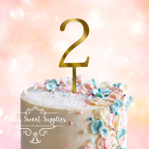 GOLD Acrylic Cake Topper (7.5cm) - NUMBER 2