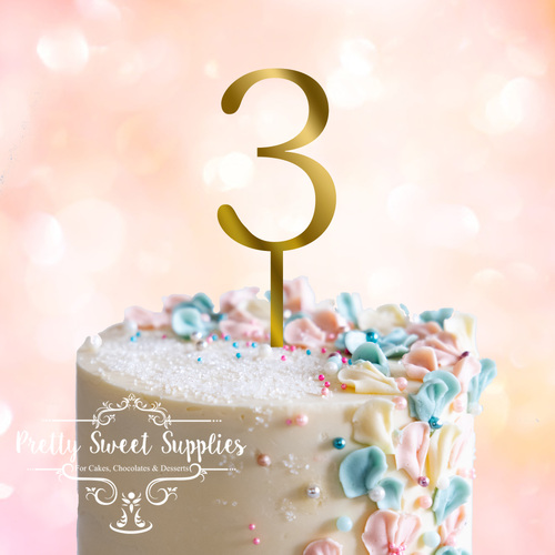 GOLD Acrylic Cake Topper (7.5cm) - NUMBER 3