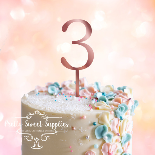ROSE GOLD Acrylic Cake Topper (7.5cm) - NUMBER 3