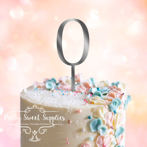 SILVER Acrylic Cake Topper (7.5cm) - NUMBER 0