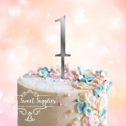 SILVER Acrylic Cake Topper (7.5cm) - NUMBER 1