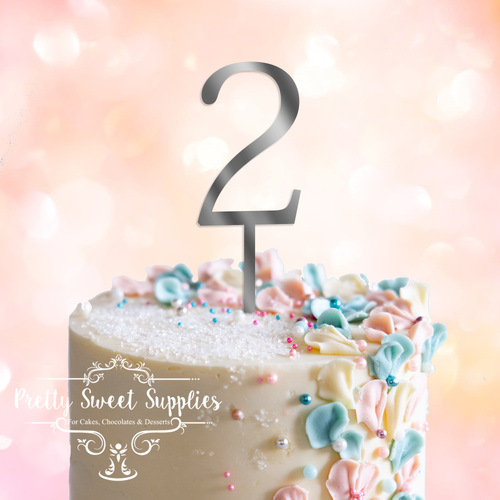 SILVER Acrylic Cake Topper (7.5cm) - NUMBER 2