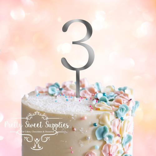 SILVER Acrylic Cake Topper (7.5cm) - NUMBER 3