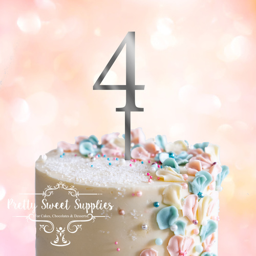 SILVER Acrylic Cake Topper (7.5cm) - NUMBER 4