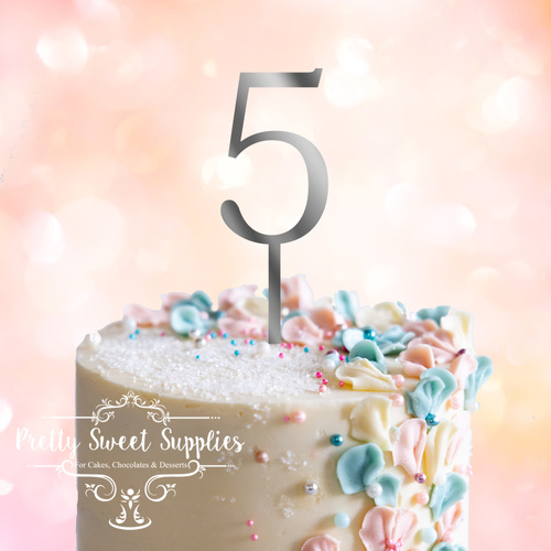 SILVER Acrylic Cake Topper (7.5cm) - NUMBER 5