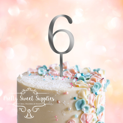 SILVER Acrylic Cake Topper (7.5cm) - NUMBER 6