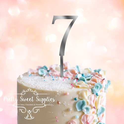 SILVER Acrylic Cake Topper (7.5cm) - NUMBER 7