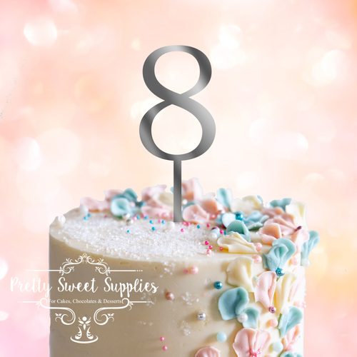 SILVER Acrylic Cake Topper (7.5cm) - NUMBER 8
