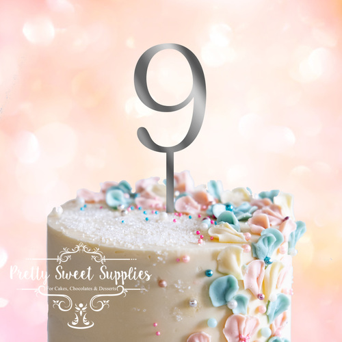 SILVER Acrylic Cake Topper (7.5cm) - NUMBER 9