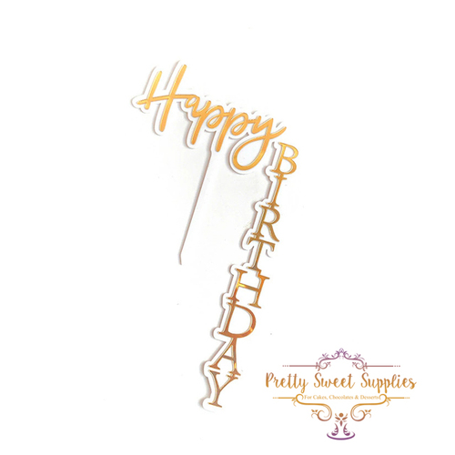 Happy Birthday Top & Side Topper - Gold on White