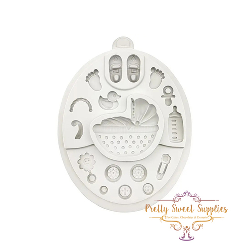 BABY BASSINET, BOTTLE, BOOTIES & ELEMENTS - 17 Cavity Silicone Mould