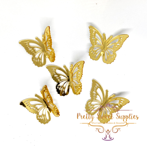 GOLD 3D Acrylic Butterflies Cake Topper - 5pk