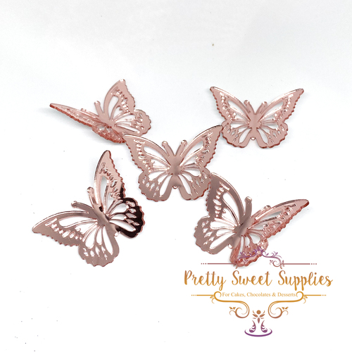 ROSE GOLD 3D Acrylic Butterflies Cake Topper - 5pk