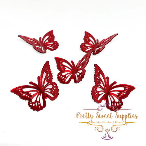 RED 3D Acrylic Butterflies Cake Topper - 5pk