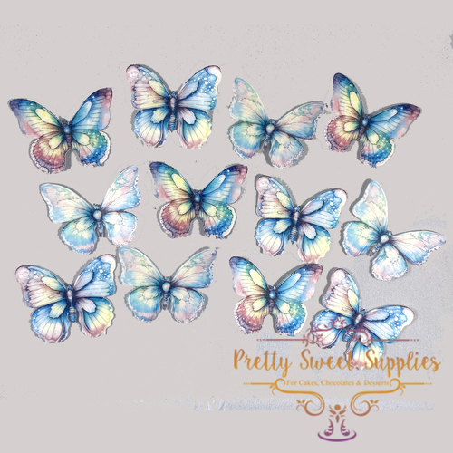 RAINBOW BUTTERFLIES Edible Wafer Cupcake Toppers - 12 pack