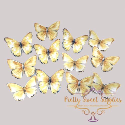 YELLOW BUTTERFLIES Edible Wafer Cupcake Toppers - 12 pack