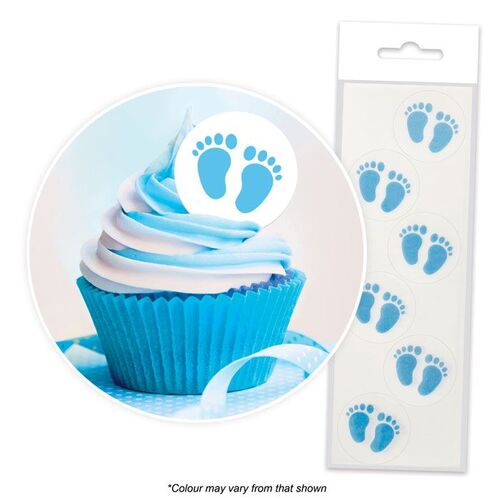 BABY FEET BLUE Edible Wafer Cupcake Toppers - 24 piece pack