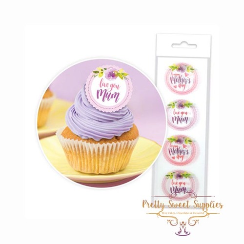 MOTHER'S DAY Edible Wafer Cupcake Toppers - 16 piece pack