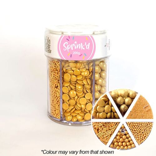 6 VARIETY GOLD Sprinkles Jar - 200g