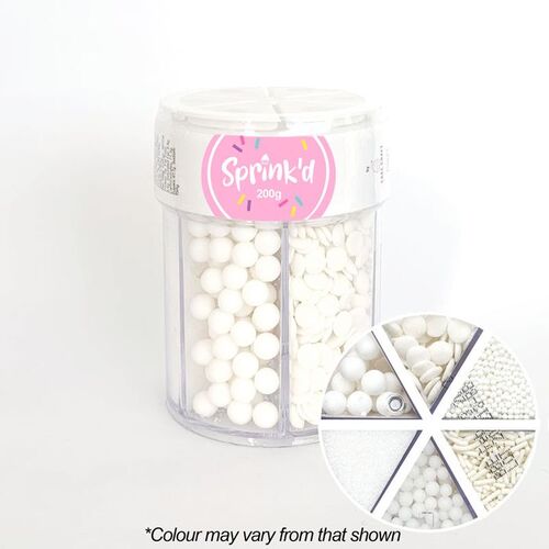 6 VARIETY WHITE Sprinkles Jar - 200g