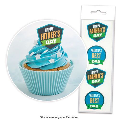 HAPPY FATHER'S DAY Wafer Cupcake Toppers - 16 piece pack