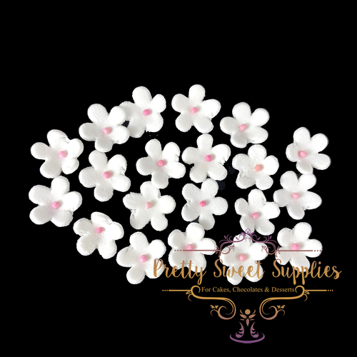 BLOSSOM Flowers White/Pink Small (20 pack) Sugar Flowers