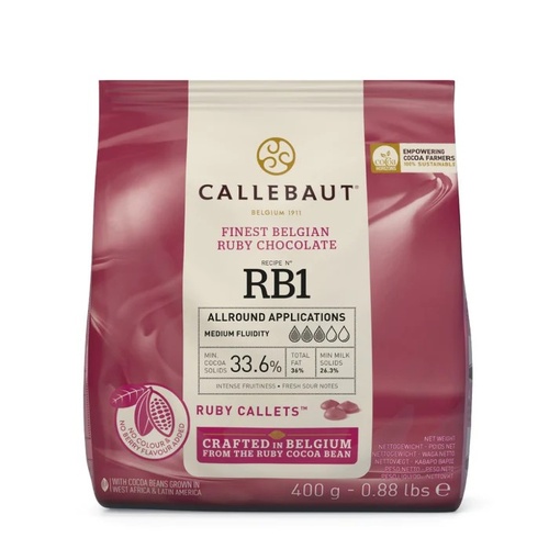 Callebaut Ruby Chocolate Belgian Couverture Callets Receipe RB1 400g - Crafted in Belgian