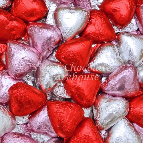 Milk Chocolate Hearts – Red, Silver and Light Pink 5kg – 575 pieces – Made in Australia