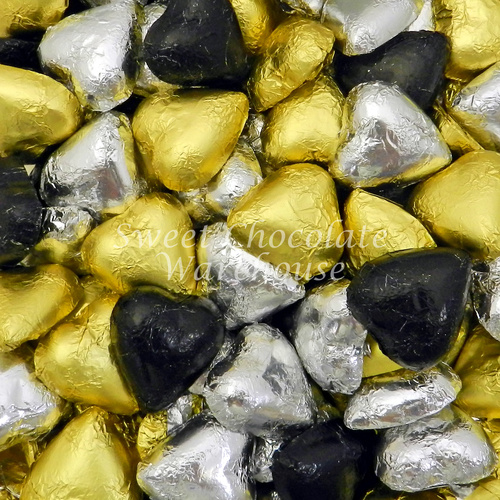 Milk Chocolate Hearts - Black, Silver and Gold 5kg - 575 pieces - Made in Australia