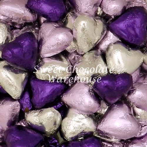 Milk Chocolate Hearts - Purple, Lilac and Silver 500g - 57 pieces - Made in Australia