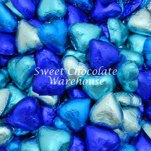 Milk Chocolate Hearts - Light Blue, Blue and Dark Blue 1kg - 115 pieces - Made in Australia