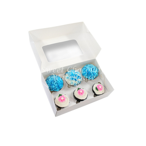 White Cupcake Box With White Base 6 Holds