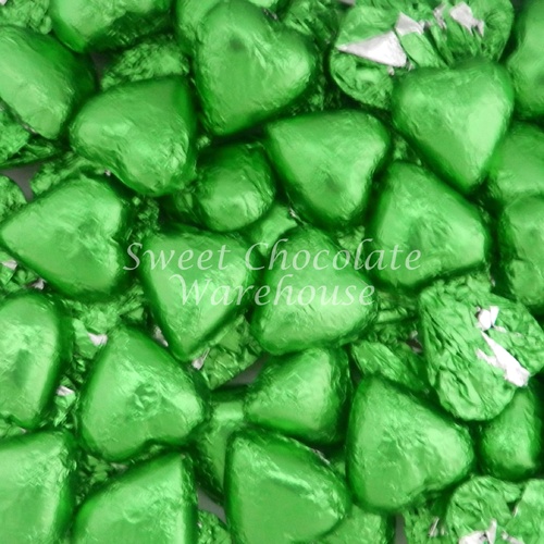 Milk Chocolate Hearts - Green 5kg, 575 pieces, Made in Australia