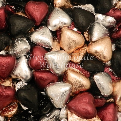 Milk Chocolate Hearts - Burgundy, Silver, Black and Rose Gold 5kg - 575 pieces - Made in Australia