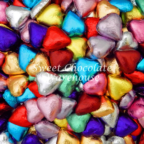 Milk Chocolate Hearts - Assorted Colours 1kg - 115 pieces