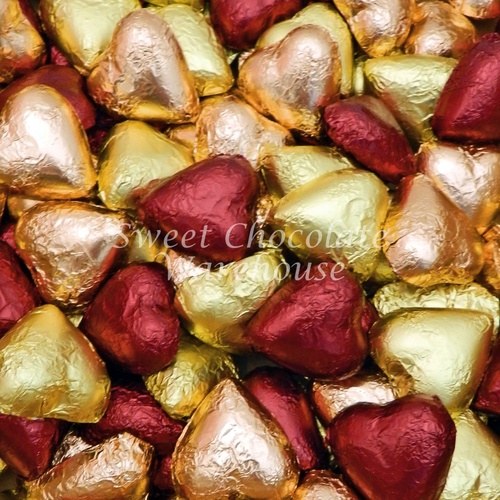 Milk Chocolate Hearts - Gold, Rose Gold and Burgundy 1kg - 115 pieces - Made in Australia