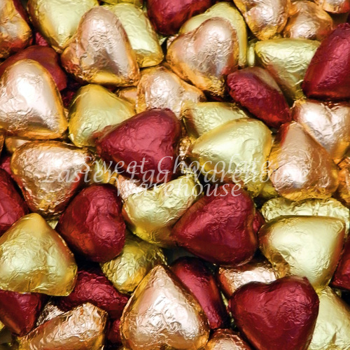 Milk Chocolate Hearts - Gold, Rose Gold and Burgundy – 500g – 57 pieces – Made in Australia