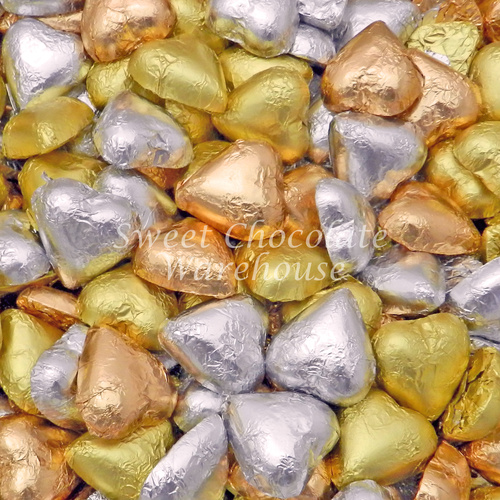 Milk Chocolate Hearts - Silver, Gold and Rose Gold 5kg - 575 pieces - Made in Australia
