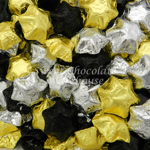 Milk Chocolate Stars - Black, Silver and Gold 500g - 57 pieces - Made in Australia