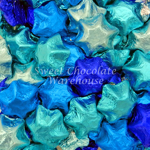 Milk Chocolate Stars - Light Blue, Blue, Dark Blue and Aqua 1kg - 115 pieces - Made in Australia