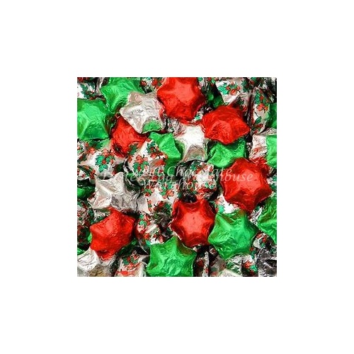 Christmas Mix Holly, Red, Silver and Green Milk Chocolate Stars 5kg - 575 pieces - Made in Australia