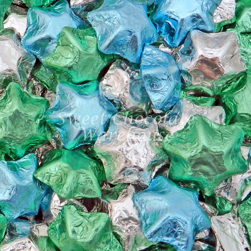 Milk Chocolate Stars - Light Blue, Light Green and Sliver 1kg - 115 pieces - Made in Australia