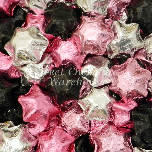 Milk Chocolate Stars - Light Pink, Pink, Black and Sliver 5kg - 575 pieces - Made in Australia