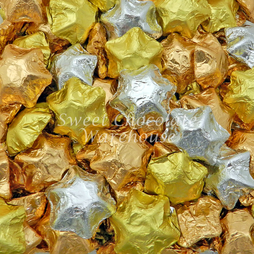 Milk Chocolate Stars - Silver, Gold and Rose Gold 5kg - 575 pieces - Made in Australia