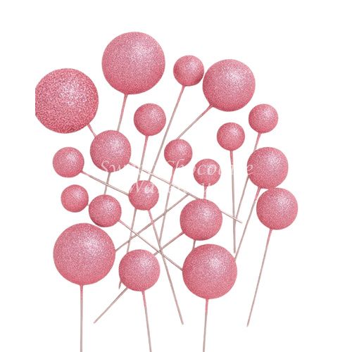 Glitter Hot Pink Ball Topper 20Pcs