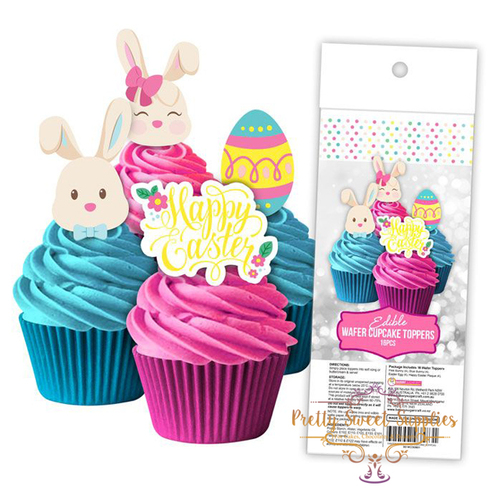 HAPPY EASTER Edible Wafer Cupcake Toppers - 16 piece pack