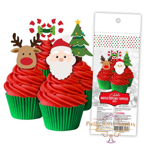 CHRISTMAS Edible Wafer Cupcake Toppers - 16 piece pack