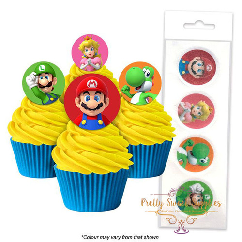 SUPER MARIO BROS Edible Wafer Cupcake Toppers - 16 piece pack